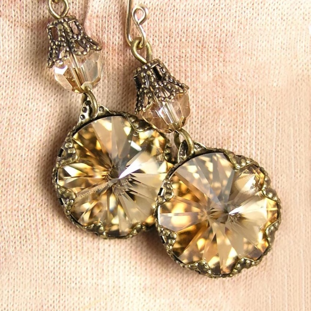 Swarovski Crystal Golden Champagne Earrings
